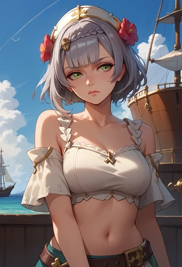 genshin impact,noelle_(genshin_impact),off-shoulder top,dolphin shorts  - AI generated anime art