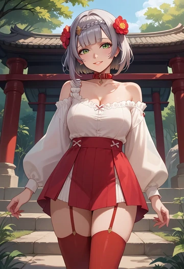 genshin impact,noelle_(genshin_impact),collar,oversized,Thigh garters  - AI generated anime art