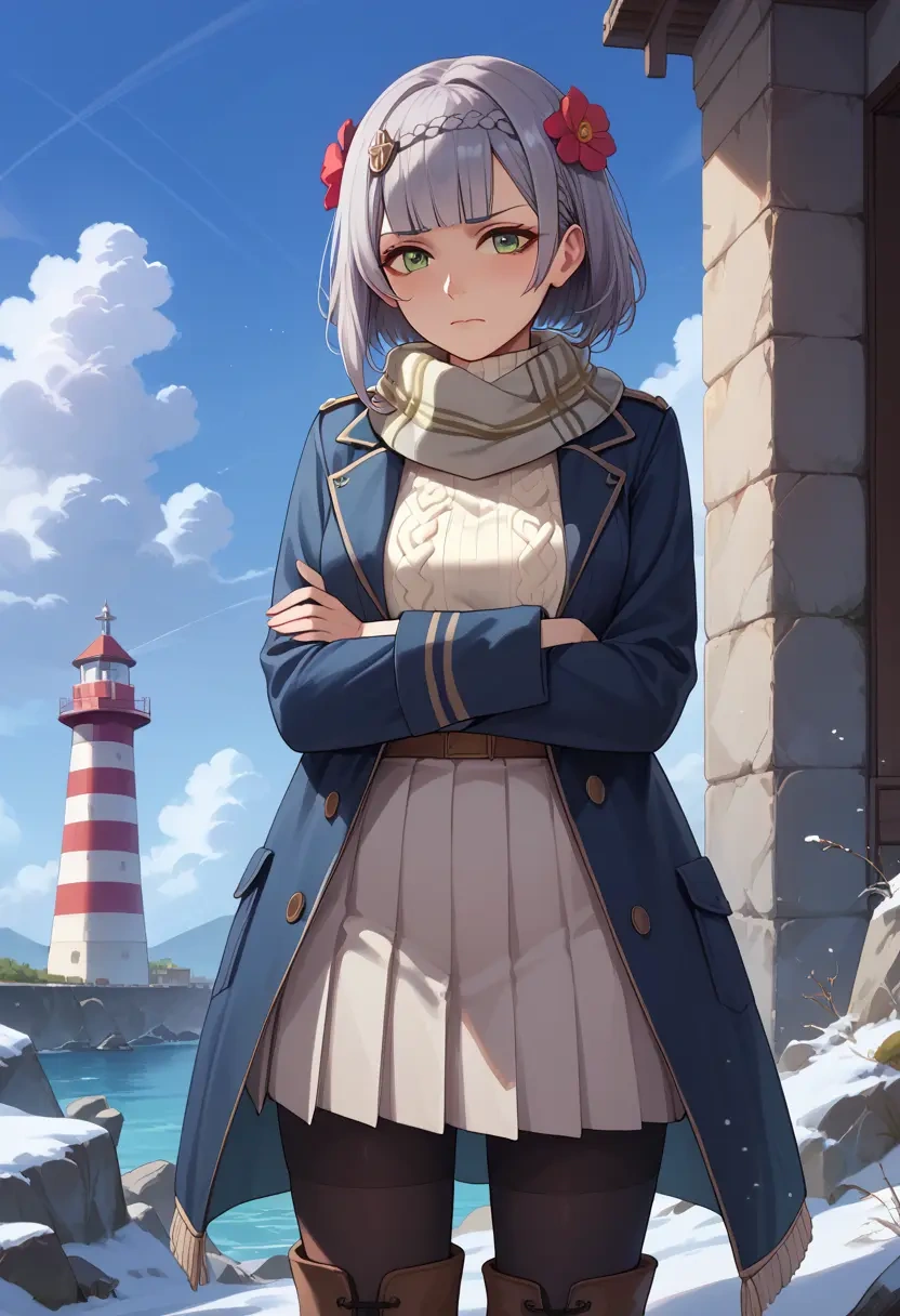 genshin impact,noelle_(genshin_impact),winter,student uniform,puffer coat  - 