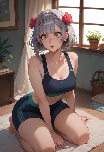 genshin impact,noelle_(genshin_impact),sports bra,high-waisted leggings  - AI generated anime art