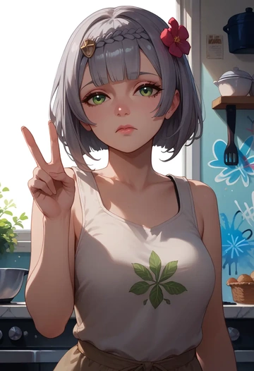 genshin impact,noelle_(genshin_impact),abstract graffiti tank,dolphin shorts  - AI generated anime art