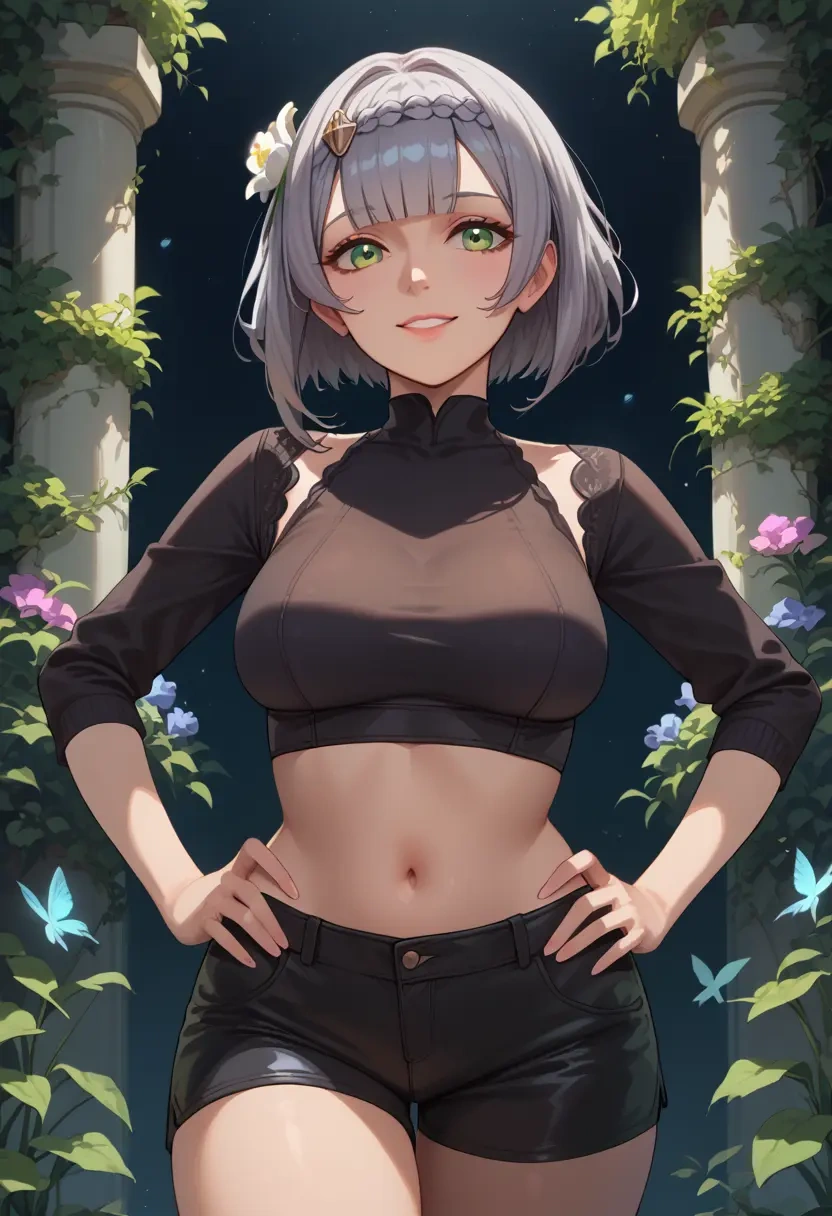 genshin impact,noelle_(genshin_impact),leather,shorts,crop top  - 