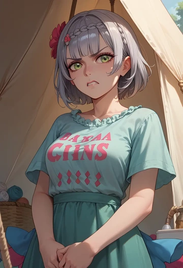 genshin impact,noelle_(genshin_impact),handwritten script shirt,dolphin shorts  - AI generated anime art