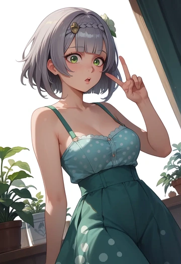 genshin impact,noelle_(genshin_impact),silk slip dress,polka dots  - AI generated anime art