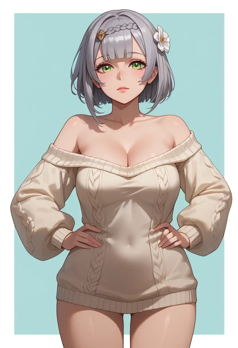 genshin impact,noelle_(genshin_impact),Hands on hips,off-shoulder,sweater  - 