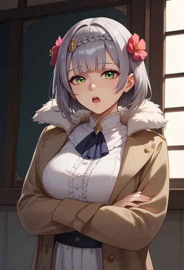 genshin impact,noelle_(genshin_impact),coat,fur-collar,tailored trousers  - AI generated anime art