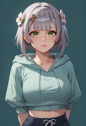 genshin impact,noelle_(genshin_impact),hoodie,cropped,high-waisted joggers  - AI generated anime art