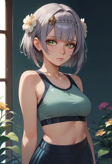 genshin impact,noelle_(genshin_impact),sports bra,high-waisted leggings  - AI generated anime art