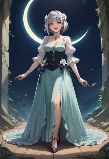 genshin impact,noelle_(genshin_impact),gothic priestess gown,high slit,embroidered veil  - AI generated anime art