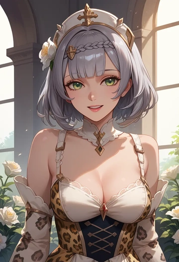 genshin impact,noelle_(genshin_impact),leopard print,silk slip dress  - AI generated anime art