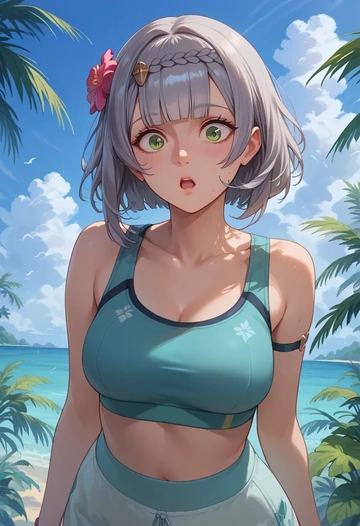 genshin impact,noelle_(genshin_impact),sports bra,wide-leg joggers  - AI generated anime art