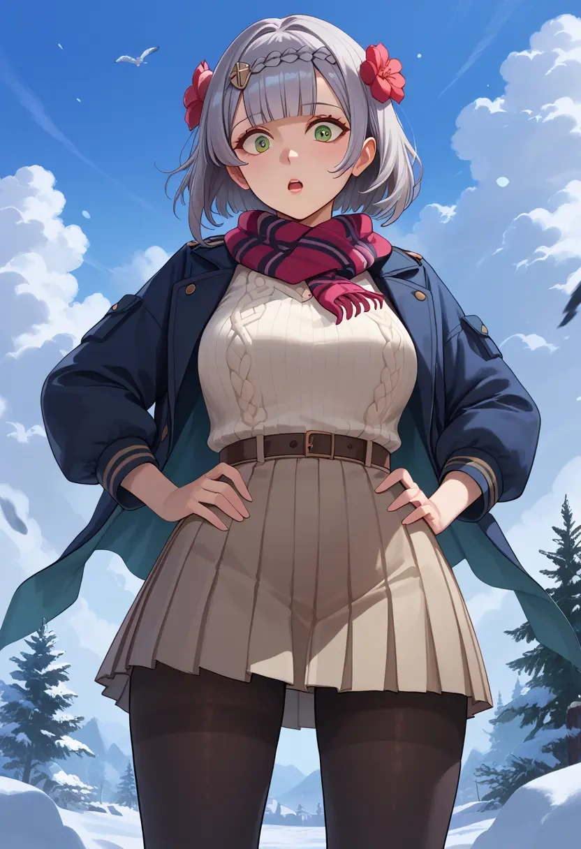 genshin impact,noelle_(genshin_impact),winter,student uniform,puffer coat  - 