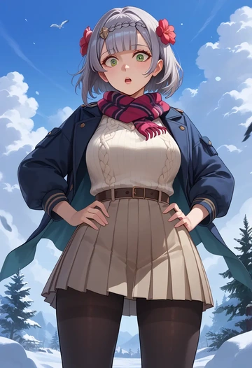 genshin impact,noelle_(genshin_impact),winter,student uniform,puffer coat  - AI generated anime art