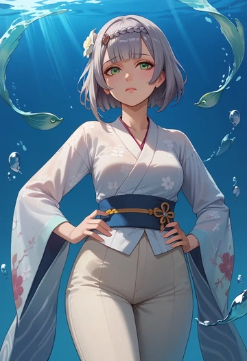 genshin impact,noelle_(genshin_impact),kimono,silk,wide-leg trousers  - AI generated anime art