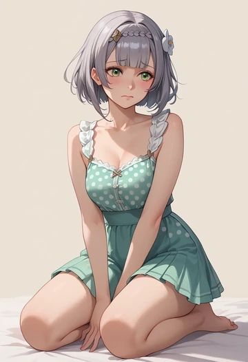 genshin impact,noelle_(genshin_impact),silk slip dress,polka dots  - AI generated anime art