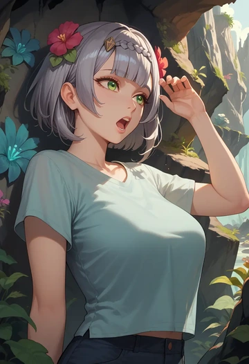 genshin impact,noelle_(genshin_impact),crop graffiti tee,dolphin shorts  - AI generated anime art