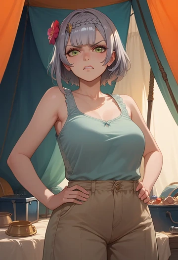 genshin impact,noelle_(genshin_impact),tank top,drawstring pants  - AI generated anime art