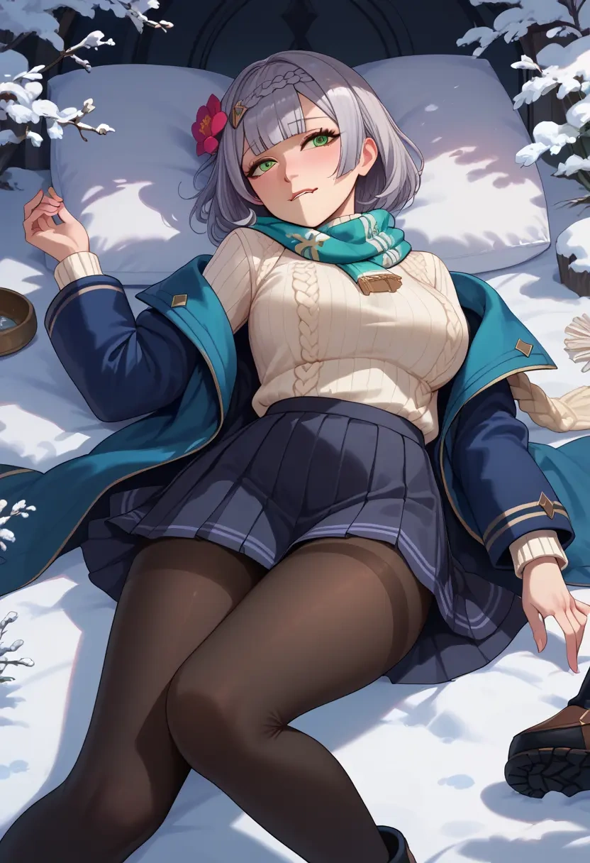 genshin impact,noelle_(genshin_impact),winter,student uniform,puffer coat  - 