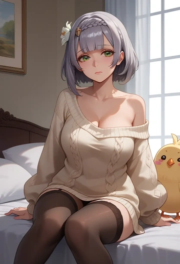 genshin impact,noelle_(genshin_impact),off-shoulder,sweater  - AI generated anime art