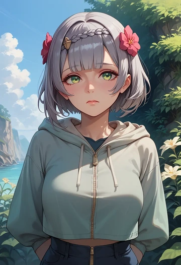 genshin impact,noelle_(genshin_impact),crop hoodie,shorts  - AI generated anime art