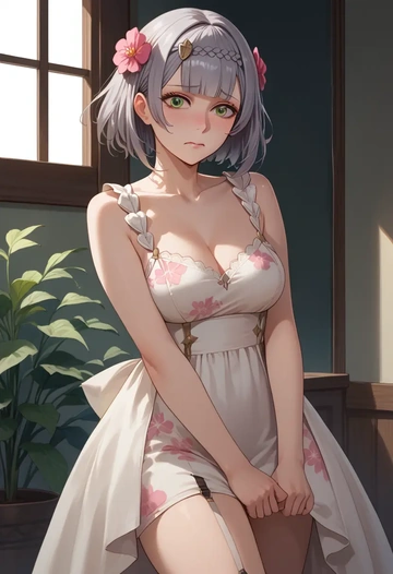 genshin impact,noelle_(genshin_impact),silk slip dress,floral prints  - AI generated anime art