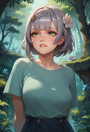 genshin impact,noelle_(genshin_impact),crop graffiti tee,dolphin shorts  - AI generated anime art