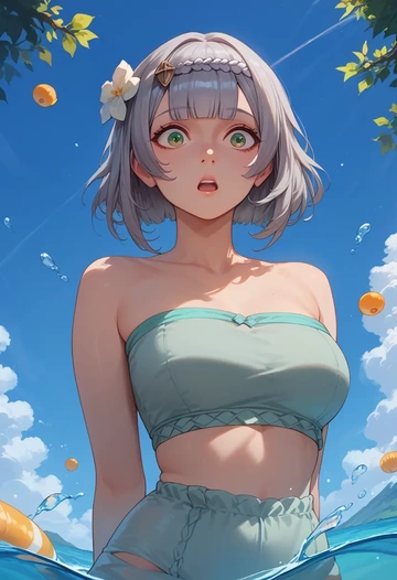 genshin impact,noelle_(genshin_impact),tube top,jogger shorts  - AI generated anime art