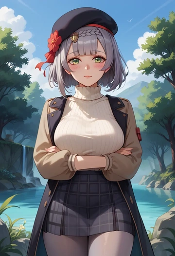 genshin impact,noelle_(genshin_impact),winter,student uniform,pea coat  - AI generated anime art