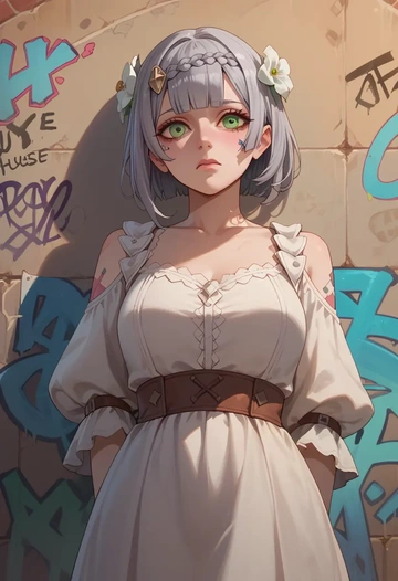 genshin impact,noelle_(genshin_impact),patchwork graffiti top,dolphin shorts  - AI generated anime art