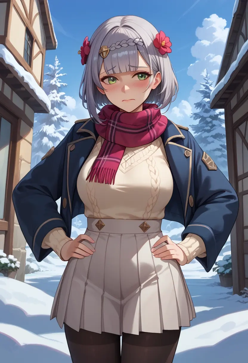 genshin impact,noelle_(genshin_impact),winter,student uniform,puffer coat  - 