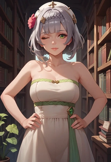 genshin impact,noelle_(genshin_impact),tube top,jogger shorts  - AI generated anime art