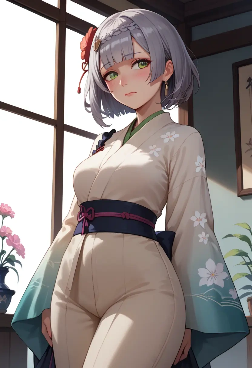 genshin impact,noelle_(genshin_impact),kimono,silk,wide-leg trousers  - 