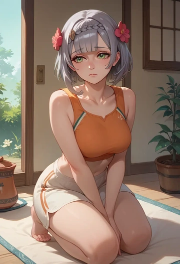 genshin impact,noelle_(genshin_impact),sports crop,high-waisted shorts  - AI generated anime art