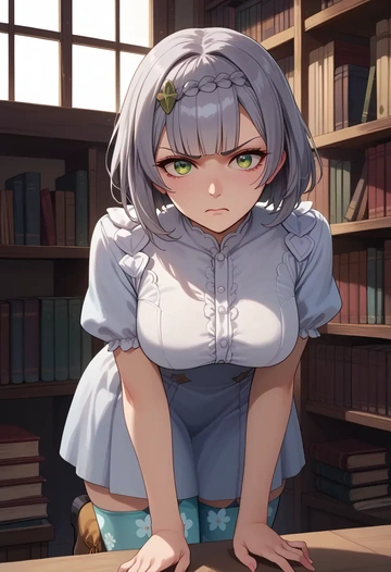 genshin impact,noelle_(genshin_impact),shirt dress,belted,stockings  - AI generated anime art