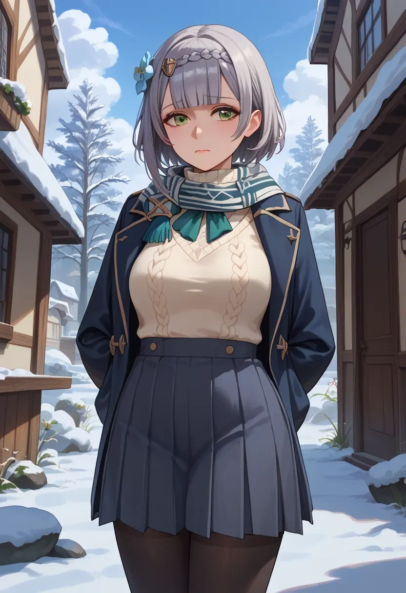 genshin impact,noelle_(genshin_impact),winter,student uniform,puffer coat  - 