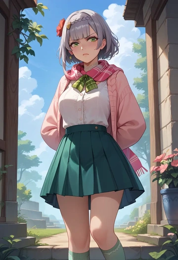 genshin impact,noelle_(genshin_impact),spring,student uniform,light cardigan  - AI generated anime art