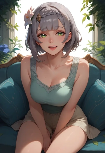 genshin impact,noelle_(genshin_impact),abstract print tank,dolphin shorts  - AI generated anime art