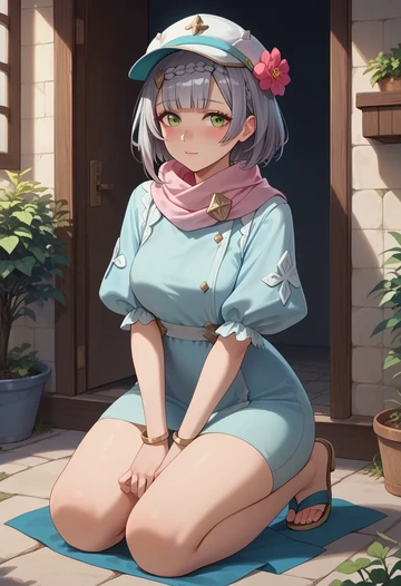 genshin impact,noelle_(genshin_impact),spring,elegant woman,bodycon dress  - AI generated anime art