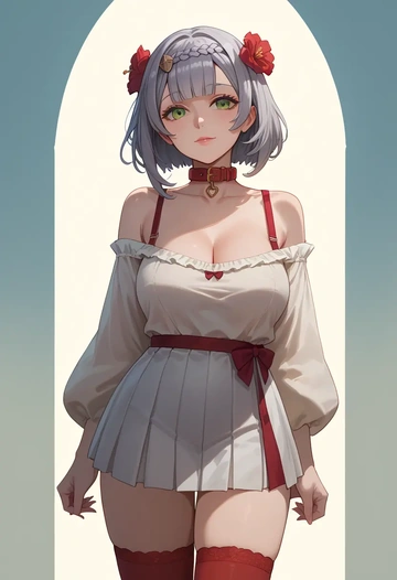 genshin impact,noelle_(genshin_impact),collar,oversized,Thigh garters  - AI generated anime art