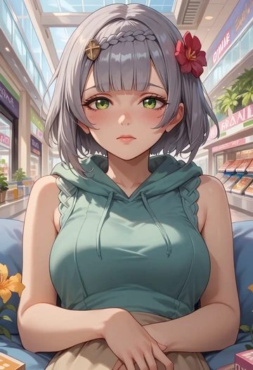 genshin impact,noelle_(genshin_impact),sleeveless hoodie,biker shorts  - AI generated anime art