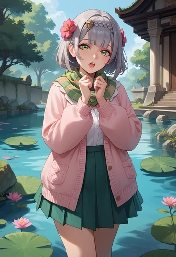 genshin impact,noelle_(genshin_impact),spring,student uniform,light cardigan  - AI generated anime art