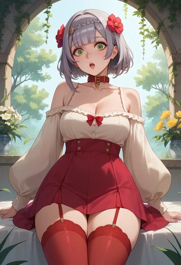 genshin impact,noelle_(genshin_impact),collar,oversized,Thigh garters  - AI generated anime art