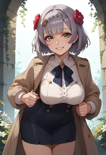 genshin impact,noelle_(genshin_impact),coat,long,double-breasted,pencil skirt  - AI generated anime art