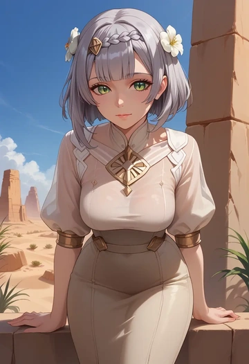 genshin impact,noelle_(genshin_impact),bodysuit,mesh,high-waisted skirt  - AI generated anime art