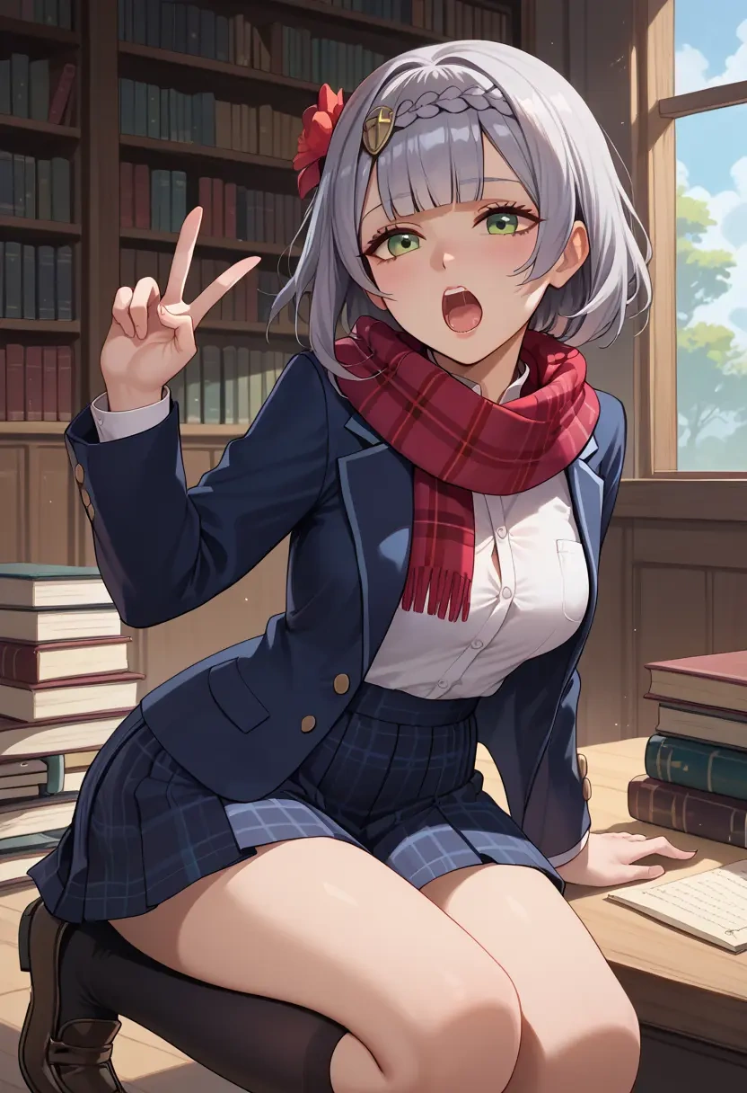 genshin impact,noelle_(genshin_impact),winter,student uniform,plaid skirt  - 