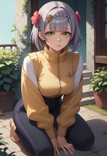 genshin impact,noelle_(genshin_impact),vest,quilted,jogger pants  - AI generated anime art