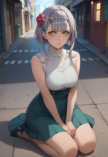 genshin impact,noelle_(genshin_impact),turtleneck,knit,maxi skirt  - AI generated anime art