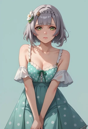 genshin impact,noelle_(genshin_impact),silk slip dress,polka dots  - AI generated anime art