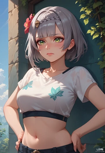 genshin impact,noelle_(genshin_impact),crop top,athletic shorts  - AI generated anime art