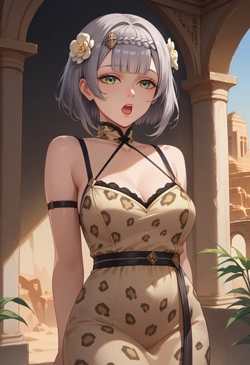 genshin impact,noelle_(genshin_impact),leopard print,silk slip dress  - AI generated anime art